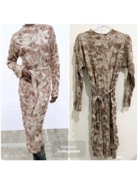 New Zara Neutral Textured Stretch Maxi Dress Belted Contemporary Chic Stretch